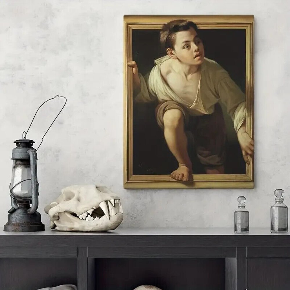 Pere Borrell del Caso Boy Stepping Out Of Picture Frame Canvas Print 12" X 16" Art:Art Prints Style Your Walls